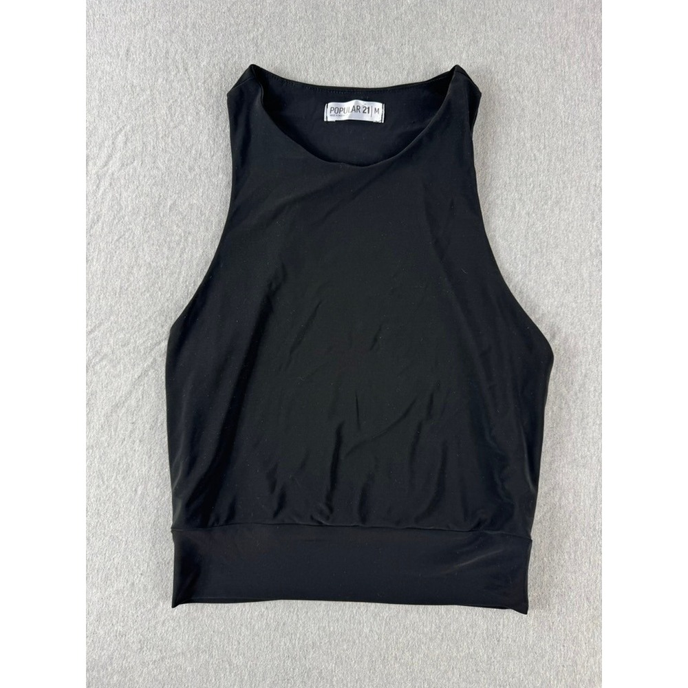 Popular 21 Tank Top Womens Medium Black Excellent Racerback High Neck Slim Fit